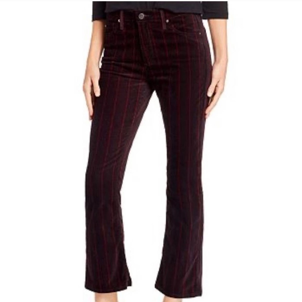 AG Adriano Goldschmied High Rise Slim Flare Crop Velvet Port Wine Stripe 26R